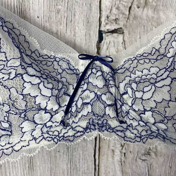 Skarlett Blue Minx Underwire Balconette Bra 36C White and Blue  174 - Picture 4 of 11